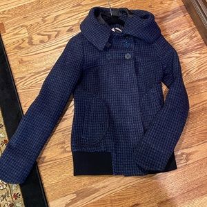 Soia & Kyo Blue Houndstooth Wool Bomber Jacket XXS